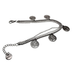 15cm tot 19cm Armband Dames - RVS Zilverkleur - Triple Armband met Vijf Levensboom Hanger - Verstelbaar