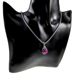 60cm x 3mm Jasseron-Ketting + Rozepaars-Blauwpaars Kristal Hanger RVS