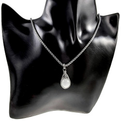60cm x 3mm Jasseron-Ketting + Gefacetteerde Witte Jade Steen Hanger RVS