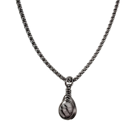 60cm asseron-Ketting + Witte Howliet Steen Hanger RVS - Handgemaakt