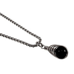 30mm x 10mm Gepolijst Onyx Steen Hanger Dames - RVS - Handgemaakt Visgraattechniek Zwarte Steen Hanger