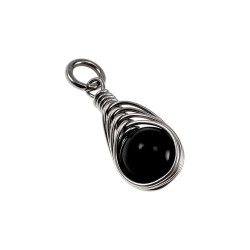 30mm x 10mm Gepolijst Onyx Steen Hanger Dames - RVS - Handgemaakt Visgraattechniek Zwarte Steen Hanger