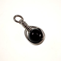 30mm x 10mm Gepolijst Onyx Steen Hanger Dames - RVS - Handgemaakt Visgraattechniek Zwarte Steen Hanger