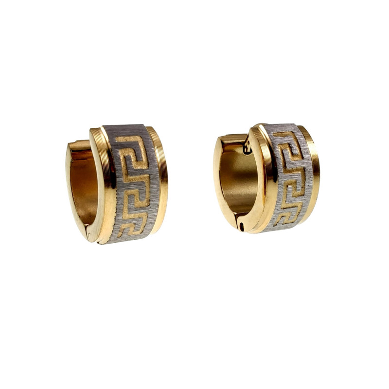 ∅13mm 7mm Oorringen Unisex Bicolor RVS Oorbellen met Griekse Details ∅13mm 7mm Oorringen Unisex Bicolor RVS Oorbellen met Griekse Details