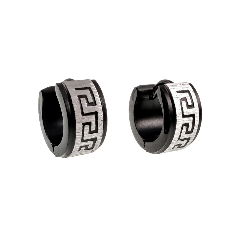 ∅13mm Zwart PVD-coating RVS Zilverkleur Oorbellen met Griekse Details ∅13mm Zwart PVD-coating RVS Zilverkleur Oorbellen met Griekse Details