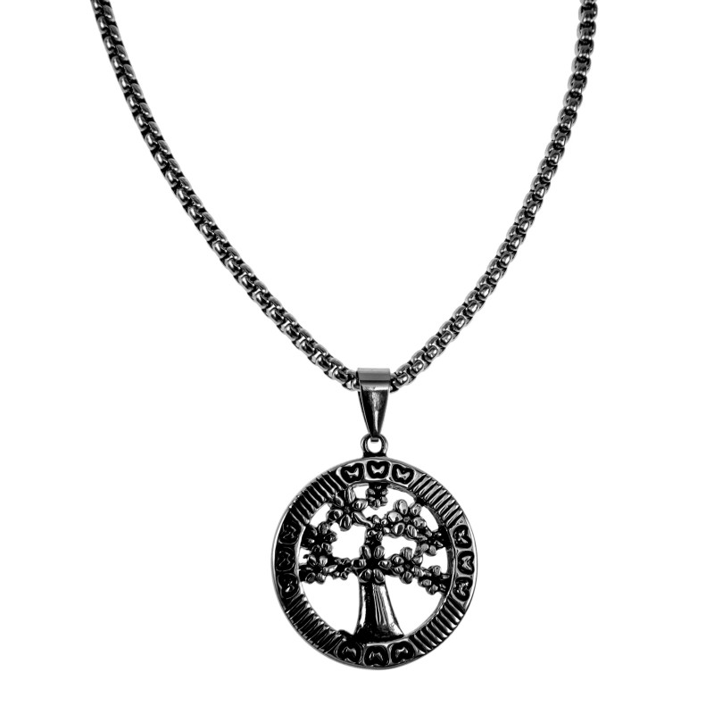 60cm x 3mm Jasseron-Ketting + ∅27mm Levensboom Hanger Dames - RVS 60cm x 3mm Jasseron-Ketting + ∅27mm Levensboom Hanger Dames - RVS