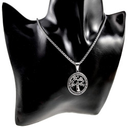 60cm x 3mm Jasseron-Ketting + ∅27mm Levensboom Hanger Dames - RVS