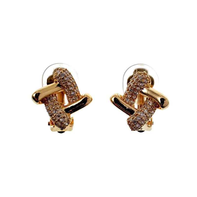 Vierkant Clip-on Oorbellen met Heldere Zirkonias Dames - Gold Plating