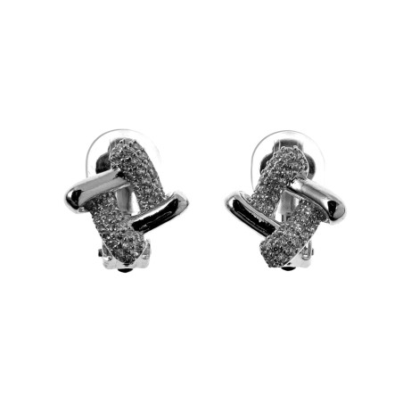 Vierkant Clip-on Oorbellen met Heldere Zirkonias Dames - Gerhodineerd