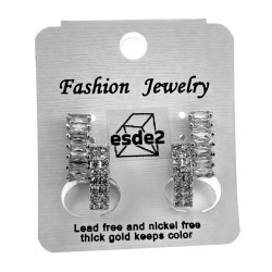 Clip-on Oorbellen Dames - Gerhodineerd - 20mm Langwerpige Oorclips met Heldere Zirkonias