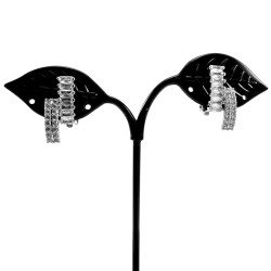 Clip-on Oorbellen Dames - Gerhodineerd - 20mm Langwerpige Oorclips met Heldere Zirkonias
