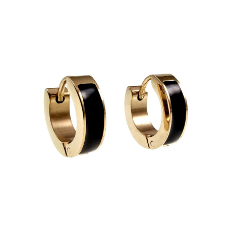 ∅13mm x 4mm Oorbellen Unisex - Verguld RVS Oorringen met Zwart Emaille