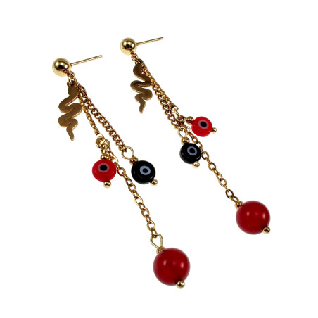 Verguld RVS Oorbellen met Turkse Oog, Kettings en Natuurlijke Steen