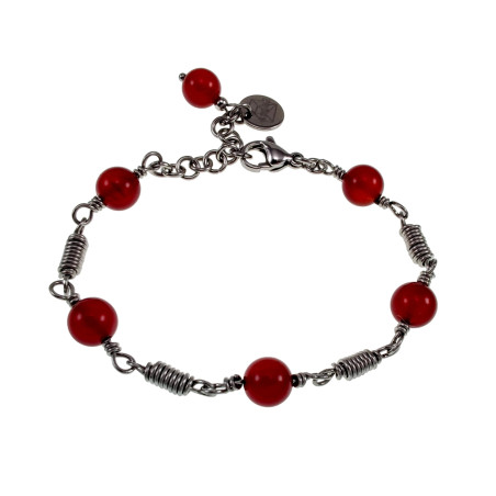 Dames - RVS - Verstelbaar Armband met Natuurlijke Donkerrode Stenen