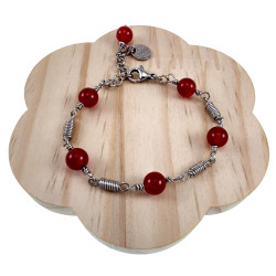 Dames - RVS - Verstelbaar Armband met Natuurlijke Donkerrode Stenen