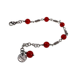 Dames - RVS - Verstelbaar Armband met Natuurlijke Donkerrode Stenen