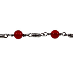 Dames - RVS - Verstelbaar Armband met Natuurlijke Donkerrode Stenen