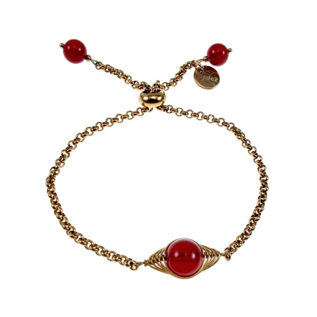 Verguld RVS Schakelarmband met Donkerrode Steen met Schuifsluiting