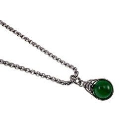 Donkergroen Jade Steen Hanger 26mm - Dames - RVS - Handgemaakt