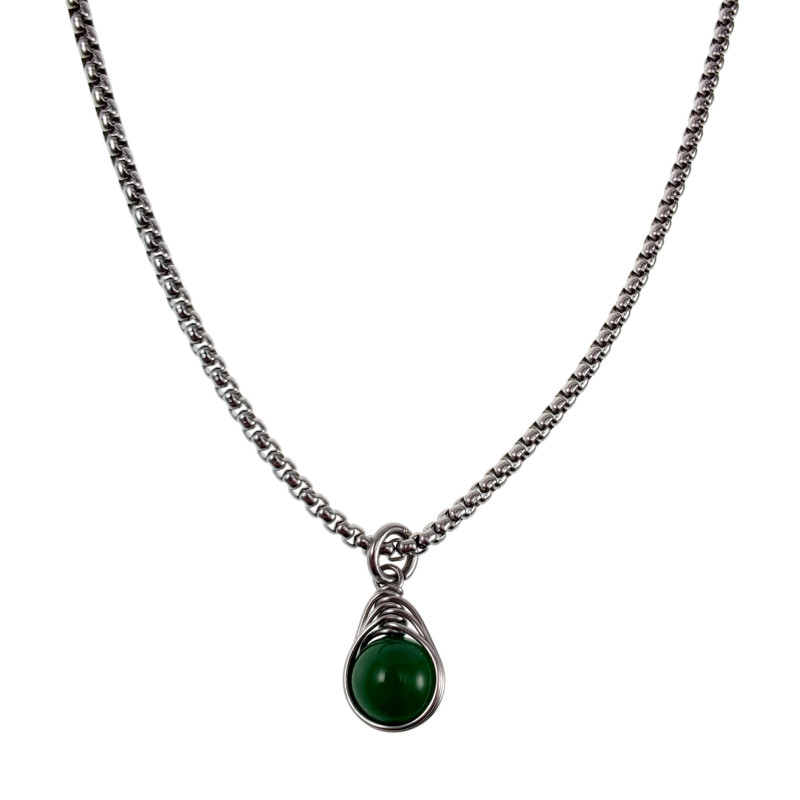 60cm x 3mm Jasseron-Ketting + Donkergroen Jade Steen Hanger RVS 60cm x 3mm Jasseron-Ketting + Donkergroen Jade Steen Hanger RVS