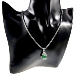 60cm x 3mm Jasseron-Ketting + Donkergroen Jade Steen Hanger RVS