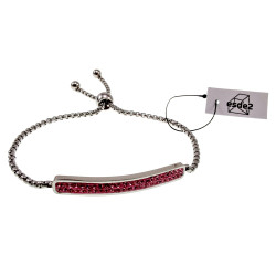 15 tot 20cm Armband Dames - RVS - Jasseron Schakelarmband met Roze Zirkonia-Steentjes Plaat - Verstelbaar met Schuifsluiting
