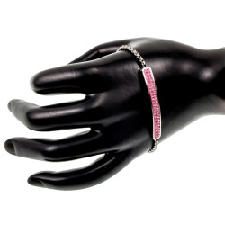 15 tot 20cm Armband Dames - RVS - Jasseron Schakelarmband met Roze Zirkonia-Steentjes Plaat - Verstelbaar met Schuifsluiting