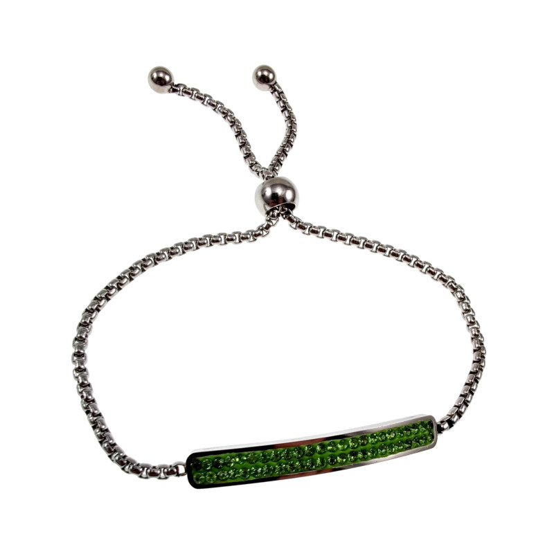 Dames RVS Armband met Groene Zirkonia-Steentjes Plaat - Schuifsluiting Dames RVS Armband met Groene Zirkonia-Steentjes Plaat - Schuifsluiting