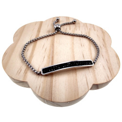 15 tot 20cm Armband Dames - RVS - Jasseron Schakelarmband met Zwarte Zirkonia-Steentjes Plaat - Verstelbaar met Schuifsluiting