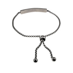 15 tot 20cm Armband Dames - RVS - Jasseron Schakelarmband met Zwarte Zirkonia-Steentjes Plaat - Verstelbaar met Schuifsluiting