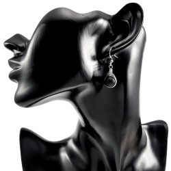 Dames - RVS - Haakoorbellen met Matte Zwarte Onyx Steen - Handgemaakt