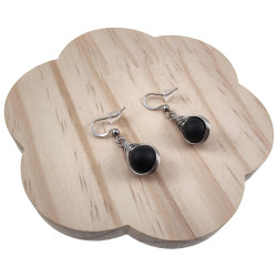 Dames - RVS - Haakoorbellen met Matte Zwarte Onyx Steen - Handgemaakt