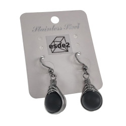 Dames - RVS - Haakoorbellen met Matte Zwarte Onyx Steen - Handgemaakt