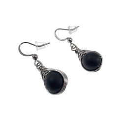 Dames - RVS - Haakoorbellen met Matte Zwarte Onyx Steen - Handgemaakt