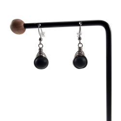Dames - RVS - Haakoorbellen met Matte Zwarte Onyx Steen - Handgemaakt