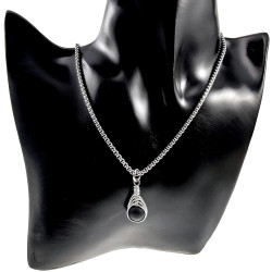 Handgemaakt Matzwarte Onyx Steen Hanger RVS  - Dames Steenhanger