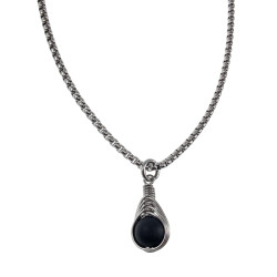 Handgemaakt Matzwarte Onyx Steen Hanger RVS  - Dames Steenhanger