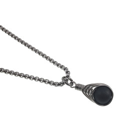 Handgemaakt Matzwarte Onyx Steen Hanger RVS  - Dames Steenhanger