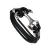 19cm Armband Heren - Echt Leer - RVS - Zwarte Leren Armband met Anker
