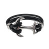 19cm Armband Heren - Echt Leer - RVS - Zwarte Leren Armband met Anker