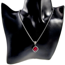 48cm Ketting Dames - RVS - Ketting met Rode Zirkoniasteen Hanger
