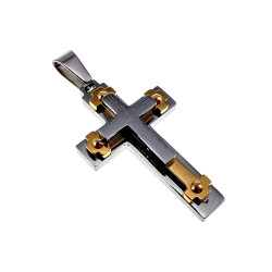 Jasseron-Ketting met Bicolor Kruishanger - RVS Zilverkleur/Goudkleur