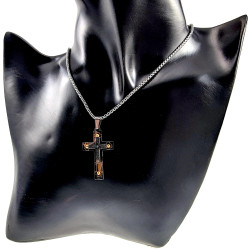 Jasseron-Ketting met Bicolor Kruishanger - RVS Zilverkleur/Goudkleur