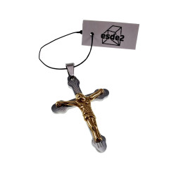 Bicolor Kruishanger met Jesus Unisex - RVS Zilverkleur/Goudkleur