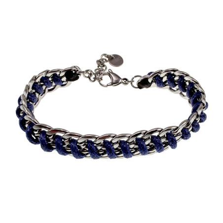 Unisex RVS Cubaanse Schakelsarmband met Marineblauw Koord Verstelbaar
