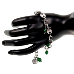 16cm tot 20cm Armband Dames - Groen Armband - Gepolijst RVS - Ovale Schakelsarmband met Natuurstenen Hangers- Verstelbaar