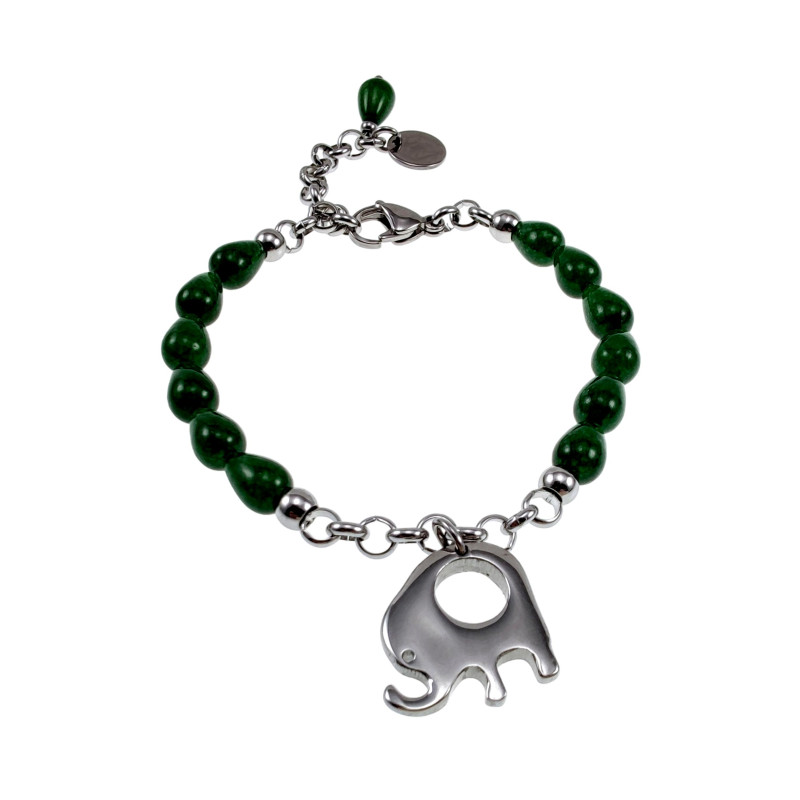 Dames RVS Armband met Groen Natuurstenen en Olifanthanger- Verstelbaar Dames RVS Armband met Groen Natuurstenen en Olifanthanger- Verstelbaar