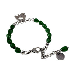 Dames RVS Armband met Groen Natuurstenen en Olifanthanger- Verstelbaar