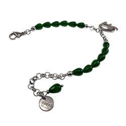 Dames RVS Armband met Groen Natuurstenen en Olifanthanger- Verstelbaar
