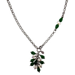 Dames RVS Groene Chalcedoonstenen en Oostenrijkse Kristalketting 56cm